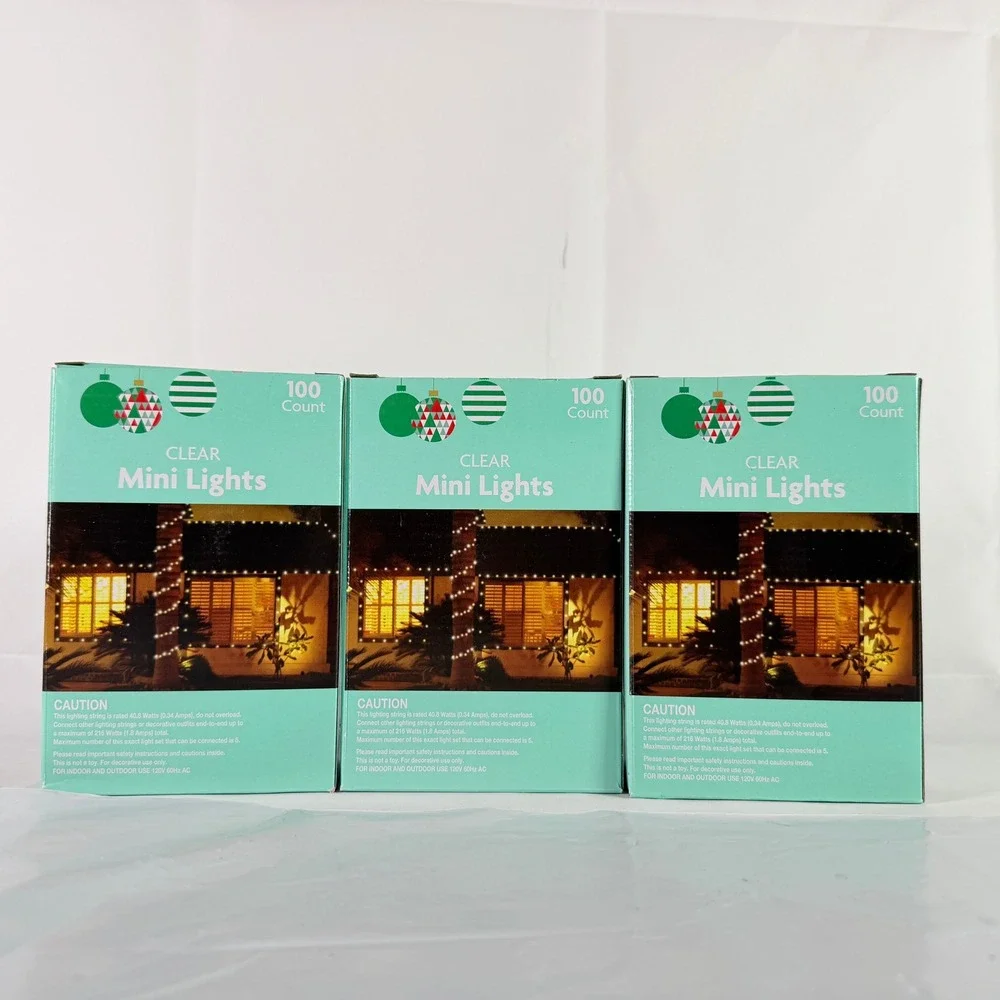 100 CT Clear Mini Lights Christmas Holiday Indoor Outdoor String Lot of 3